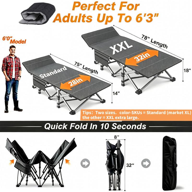 Folding Camping Cot with Mattress and Carry Bag