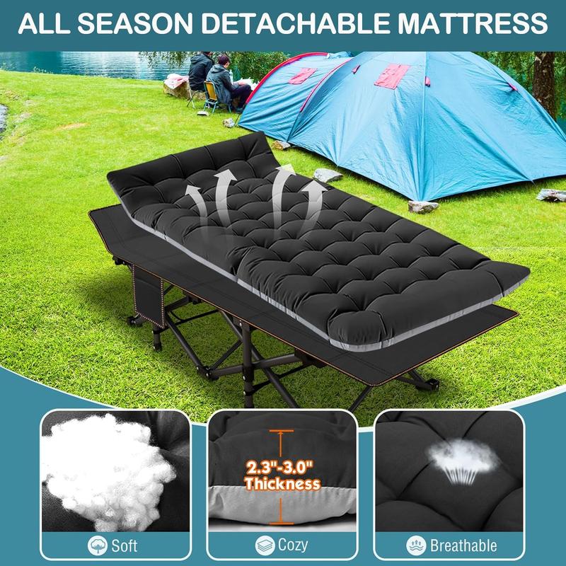 Folding Camping Cot with Mattress and Carry Bag
